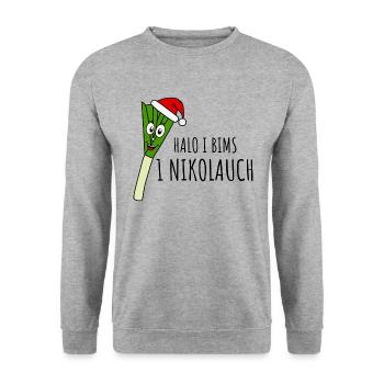 Halo I bims 1 Nikolauch - Unisex Pullover - Weißgrau meliert - Vorne - Alina (178cm) & Michal (187cm)