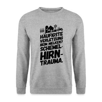 Landwirt Bauer Landwirtschaft Sprüche Melken - Unisex Pullover - Weißgrau meliert - Vorne - Alina (178cm) & Michal (187cm)
