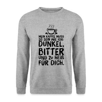 Kaffee Koffein Liebhaber Sprüche Heiß - Unisex Pullover - Weißgrau meliert - Vorne - Alina (178cm) & Michal (187cm)