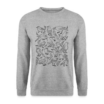 Oiseaux, différents types d'oiseaux, oiseaux de jardin - Sweat-shirt Unisexe - gris chiné - Devant - Alina (178cm) & Michal (187cm)