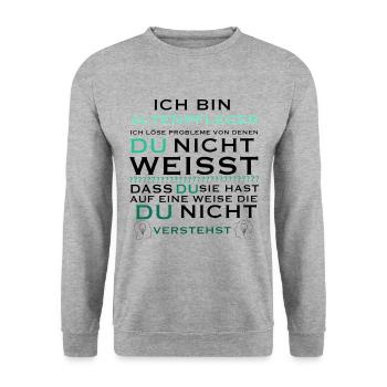 Ich bin Altenpfleger Spruch Geschenkidee - Unisex Pullover - Weißgrau meliert - Vorne - Alina (178cm) & Michal (187cm)