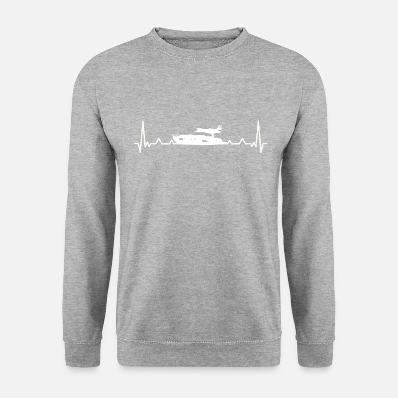 Motorboot Yacht Boot Herzschlag - Geschenk - Unisex Pullover - Weißgrau meliert