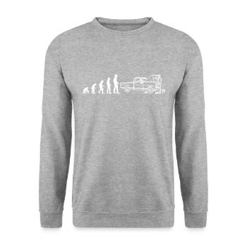 Evolution de l'atelier de mécanique automobile - drôle - Sweat-shirt Unisexe - gris chiné - Devant - Alina (178cm) & Michal (187cm)