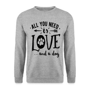 All you need is love and a dog - Unisex Pullover - Weißgrau meliert - Vorne - Alina (178cm) & Michal (187cm)