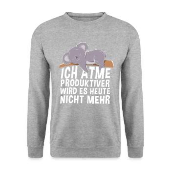Ich atme produktiver wird es heute nicht mehr - - Unisex Pullover - Weißgrau meliert - Vorne - Alina (178cm) & Michal (187cm)