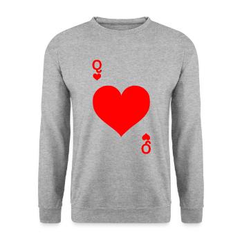 Kartenspiel Poker Herz Queen Dame - Karneval - Unisex Pullover - Weißgrau meliert - Vorne - Alina (178cm) & Michal (187cm)