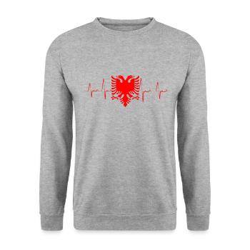 Albanischer Adler Kosovo Albaner Rot Herzlinie - Unisex Pullover - Weißgrau meliert - Vorne - Alina (178cm) & Michal (187cm)