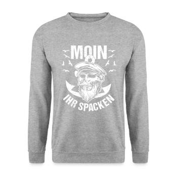 Moin ihr Spacken - Lustiges Norddeutschland - Unisex Pullover - Weißgrau meliert - Vorne - Alina (178cm) & Michal (187cm)
