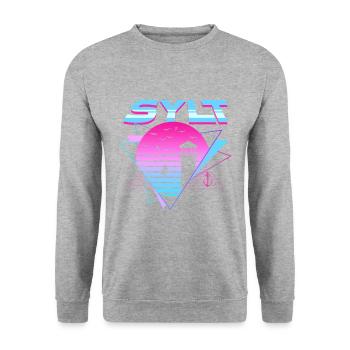 Insel Sylt- Sylt Urlaub 80s Synthwave Vaporwave - Unisex Pullover - Weißgrau meliert - Vorne - Alina (178cm) & Michal (187cm)