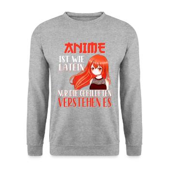 Witziger Anime Spruch Anime Girl Anime Merch - Unisex Pullover - Weißgrau meliert - Vorne - Alina (178cm) & Michal (187cm)