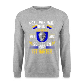 Schlesier Oberschlesien Schlesien Spruch Herren - Unisex Pullover - Weißgrau meliert - Vorne - Alina (178cm) & Michal (187cm)