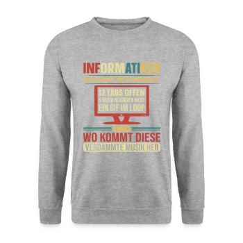 Informatiker: Mein Hirn ist wie ein Browser | - Unisex Pullover - Weißgrau meliert - Vorne - Alina (178cm) & Michal (187cm)