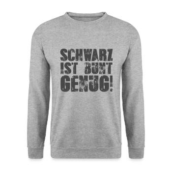 Schwarz Ist Bunt Genug - Rock Metal Goth Spruch - Unisex Pullover - Weißgrau meliert - Vorne - Alina (178cm) & Michal (187cm)