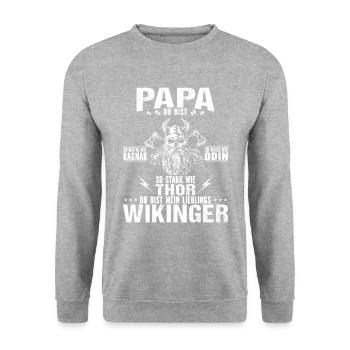 Papa Vatertag Geschenkidee Ragnar Odin Thor Vater - Unisex Pullover - Weißgrau meliert - Vorne - Alina (178cm) & Michal (187cm)