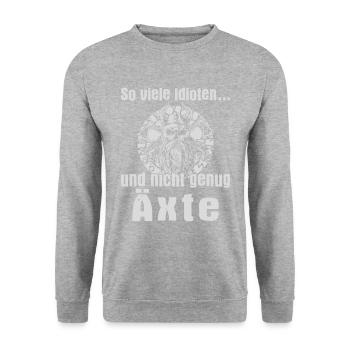 So viele Idioten und nicht genug Äxte Wikinger Axt - Unisex Pullover - Weißgrau meliert - Vorne - Alina (178cm) & Michal (187cm)