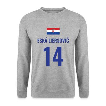 Fußball Sauf Trikot Kroatien Mallorca Party Gruppe - Unisex Pullover - Weißgrau meliert - Vorne - Alina (178cm) & Michal (187cm)