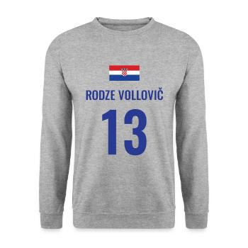Fußball Sauf Trikot Kroatien Mallorca Party Gruppe - Unisex Pullover - Weißgrau meliert - Vorne - Alina (178cm) & Michal (187cm)
