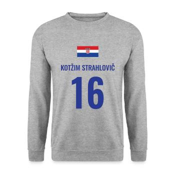 Fußball Sauf Trikot Kroatien Mallorca Party Gruppe - Unisex Pullover - Weißgrau meliert - Vorne - Alina (178cm) & Michal (187cm)
