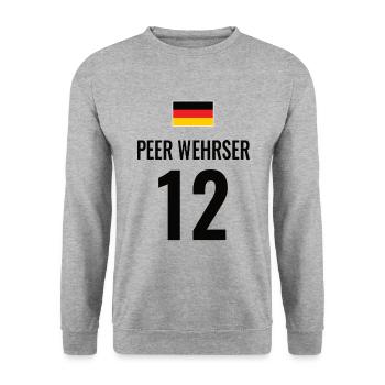 Fußball Sauf Trikot Deutschland Mallorca Gruppen - Unisex Pullover - Weißgrau meliert - Vorne - Alina (178cm) & Michal (187cm)