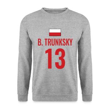 Fußball Sauf Trikot Polen Mallorca Party Gruppen - Unisex Pullover - Weißgrau meliert - Vorne - Alina (178cm) & Michal (187cm)