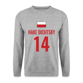 Fußball Sauf Trikot Polen Mallorca Party Gruppen - Unisex Pullover - Weißgrau meliert - Vorne - Alina (178cm) & Michal (187cm)