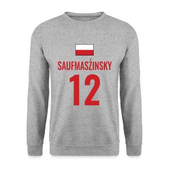 Fußball Sauf Trikot Polen Mallorca Party Gruppen - Unisex Pullover - Weißgrau meliert - Vorne - Alina (178cm) & Michal (187cm)