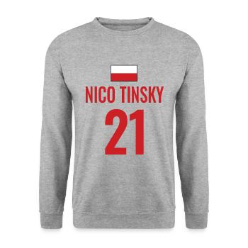 Fußball Sauf Trikot Polen Mallorca Party Gruppen - Unisex Pullover - Weißgrau meliert - Vorne - Alina (178cm) & Michal (187cm)