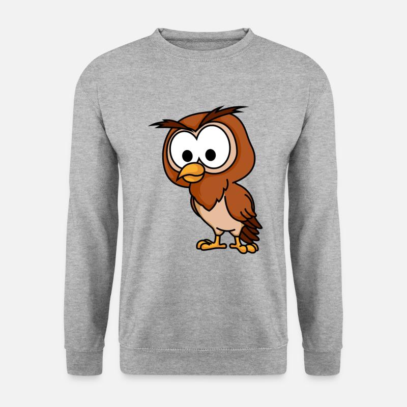 Eule Comic Tier - Unisex Pullover - Weißgrau meliert
