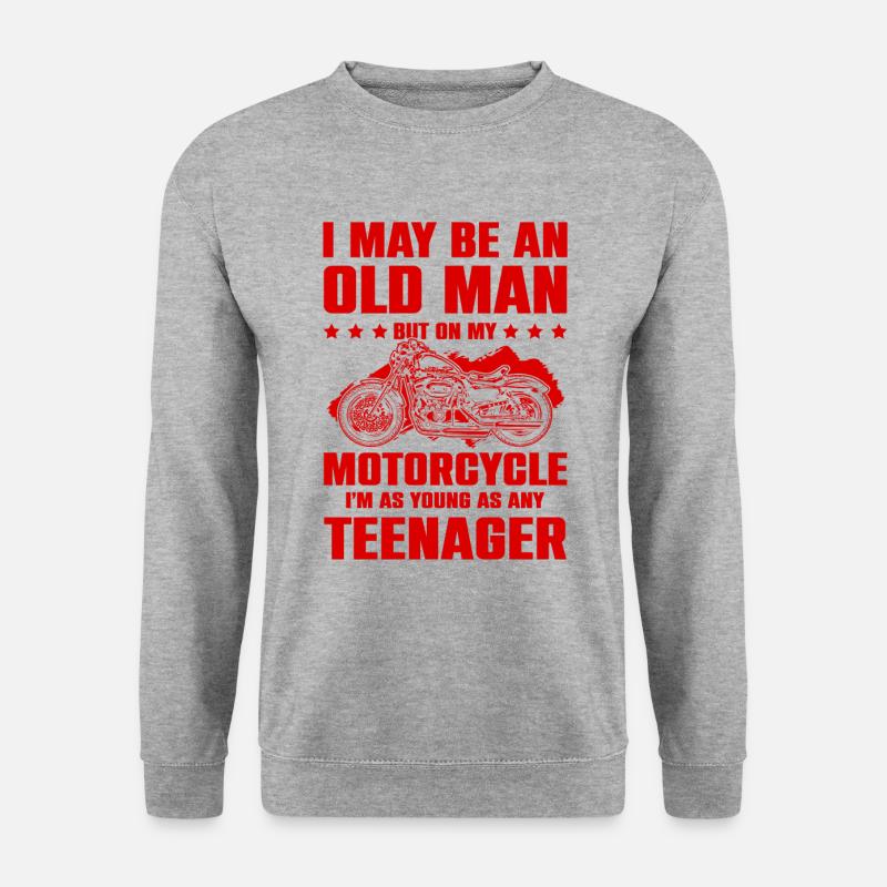 Motorrad alter mann - Unisex Pullover - Weißgrau meliert