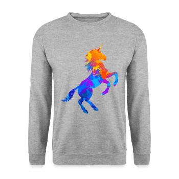 Einhorn Silhouette Einhörner Fabelwesen Splash - Unisex Pullover - Weißgrau meliert - Vorne - Alina (178cm) & Michal (187cm)