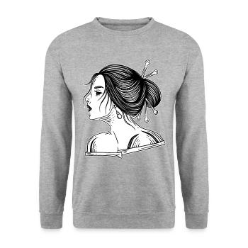 Schädel Skull Horror Japon Halloween Geisha - Sweat-shirt Unisexe - gris chiné - Devant - Alina (178cm) & Michal (187cm)