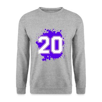 20 Zahl Klecks - Unisex Pullover - Weißgrau meliert - Vorne - Alina (178cm) & Michal (187cm)