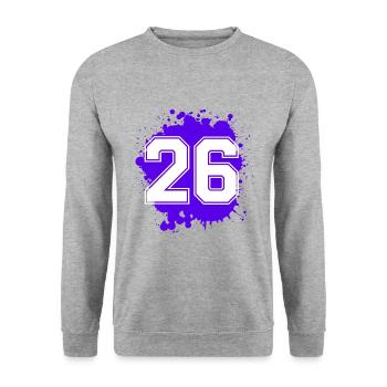 26 Zahl Klecks - Unisex Pullover - Weißgrau meliert - Vorne - Alina (178cm) & Michal (187cm)