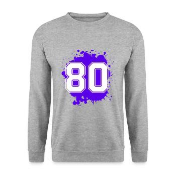 80 Zahl Klecks - Unisex Pullover - Weißgrau meliert - Vorne - Alina (178cm) & Michal (187cm)