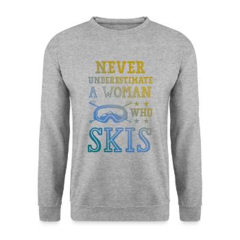 don't underestimate a ski woman - Unisex Sweatshirt - salt & pepper - Front - Alina (178cm) & Michal (187cm)