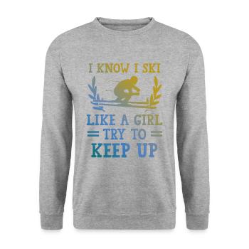 Skiez comme une fille - Sweat-shirt Unisexe - gris chiné - Devant - Alina (178cm) & Michal (187cm)