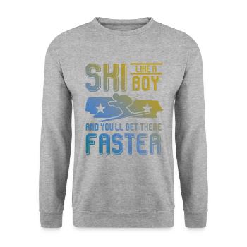 ski junge - Unisex Pullover - Weißgrau meliert - Vorne - Alina (178cm) & Michal (187cm)