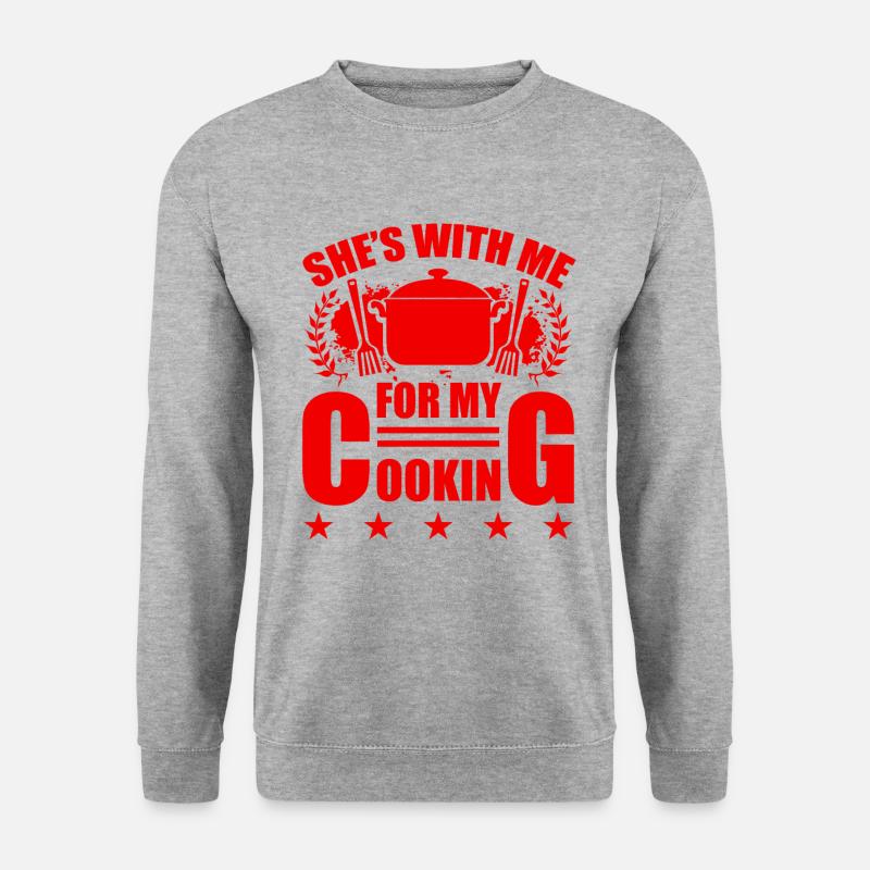 sie ist mit mir kochen - Unisex Pullover - Weißgrau meliert