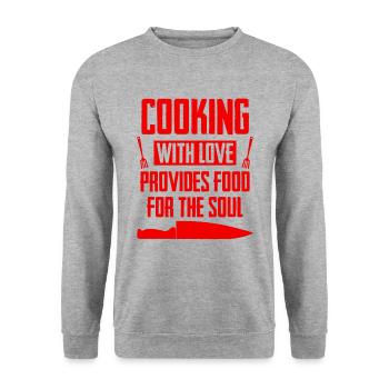 kochen mit liebe - Unisex Pullover - Weißgrau meliert - Vorne - Alina (178cm) & Michal (187cm)