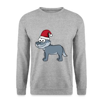 Wolf Comic Weihnachten - Unisex Pullover - Weißgrau meliert - Vorne - Alina (178cm) & Michal (187cm)