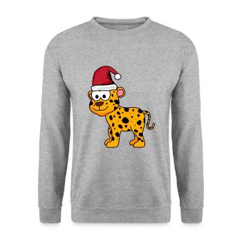 Leopard Comic Weihnachten - Unisex Pullover - Weißgrau meliert - Vorne - Alina (178cm) & Michal (187cm)