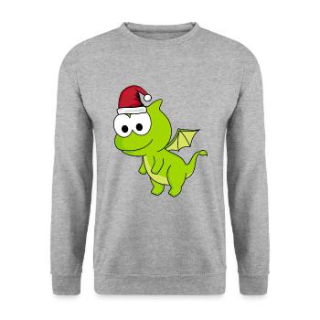 Drache Comic Weihnachten - Unisex Pullover - Weißgrau meliert - Vorne - Alina (178cm) & Michal (187cm)