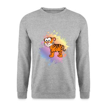 Tiger Comic Animal - Unisex Sweatshirt - salt & pepper - Front - Alina (178cm) & Michal (187cm)