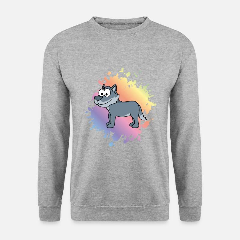 Wolf Comic Tier - Unisex Pullover - Weißgrau meliert