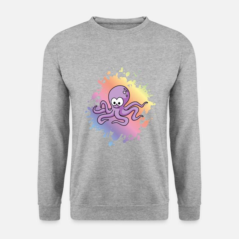 Krake Comic Tier - Unisex Pullover - Weißgrau meliert