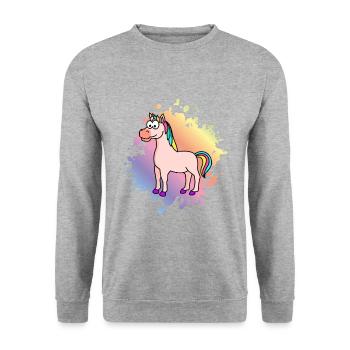 Einhorn Comic Tier - Unisex Pullover - Weißgrau meliert - Vorne - Alina (178cm) & Michal (187cm)