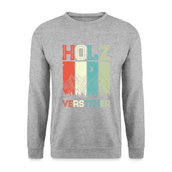 Holzversteher Holz Hacken Retro Vintage - Unisex Pullover - Weißgrau meliert - Vorne - Alina (178cm) & Michal (187cm)