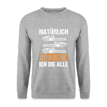 Kettensäge Sägespäne Motorsäge Holz Lustiger Spruc - Unisex Pullover - Weißgrau meliert - Vorne - Alina (178cm) & Michal (187cm)