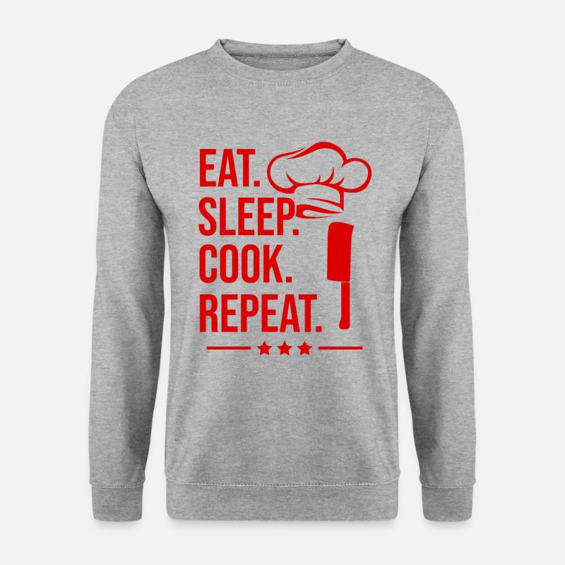 eat sleep kochen repeat - Unisex Pullover - Weißgrau meliert