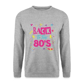 80s 80er Party Outfit Kostüm Back To The 80'S - Unisex Pullover - Weißgrau meliert - Vorne - Alina (178cm) & Michal (187cm)